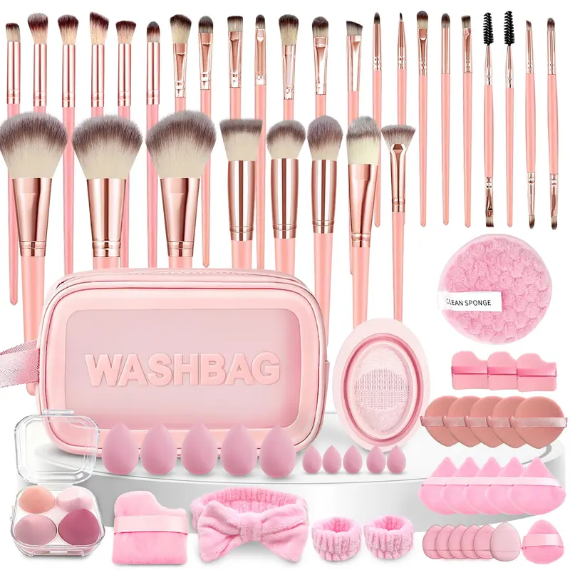 CLRDZN Ensemble de 70 Pinceaux Maquillage – Rose, Kit Professionnel Multifonctions Visage et Yeux