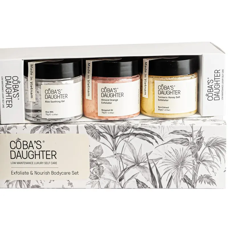 COBA'S DAUGHTER Coffret Spa de Luxe – Trio Mini Soin Corps (Miel-Turmeric, Amande-Orange & Aloe Vera) – Formats Voyage, Idée Cadeau