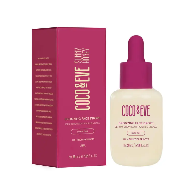 Coco & Eve Gouttes bronzantes Soleil-Miel Sombre – Autobronzant visage hydratant, 1 fl oz