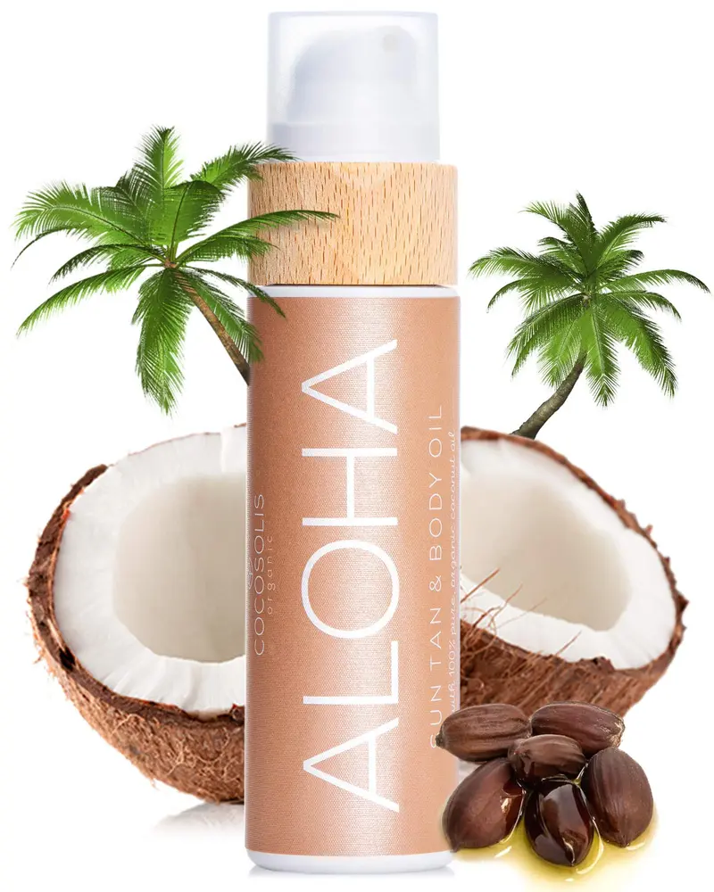 COCOSOLIS ALOHA – Huile bronzante biologique pour soleil et solarium | Bronze profond et éclatant (110 ml)