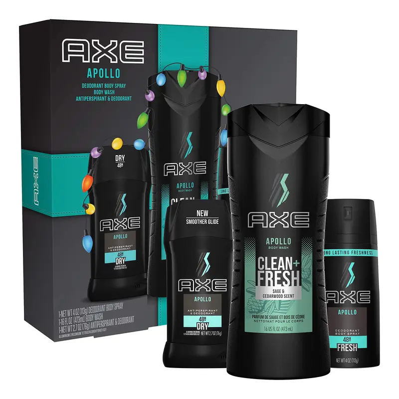 Coffret AXE Apollo – Déodorant en spray, bâton antiperspirant et gel douche, coffret cadeau 3 pièces