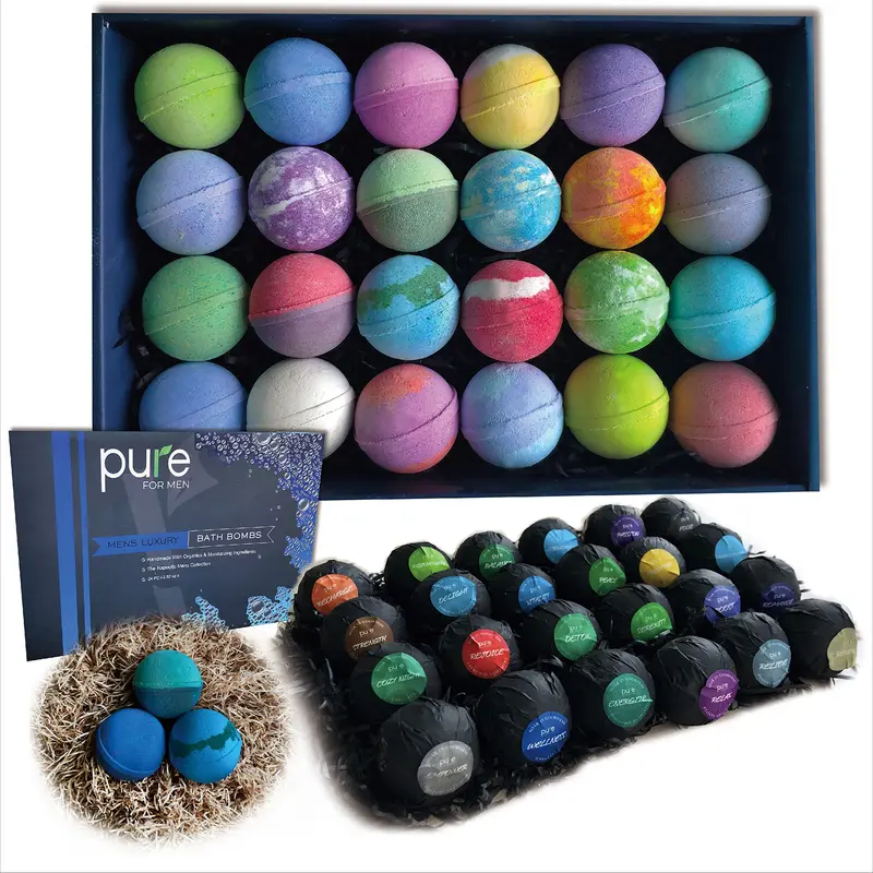 Coffret Bombes de Bain pour Hommes – Rachelle Parker, 24 bombes au beurre de karité