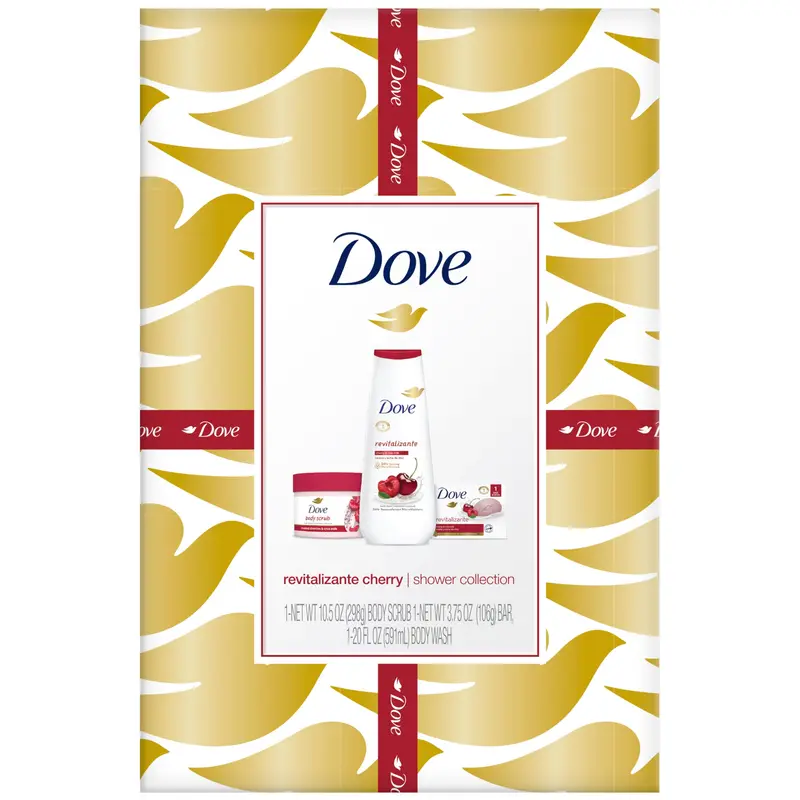 Coffret Dove Cerise et Chia – Gel Douche Lait Cerise, Gommage et Savon Bar (3 Pièces)