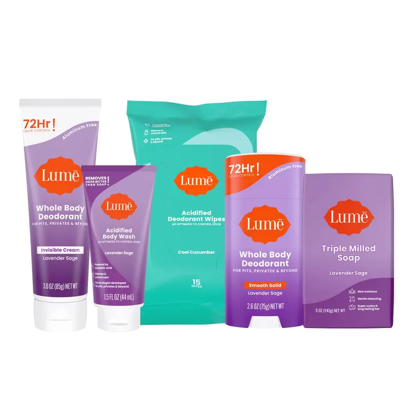 Coffret Soin Lume Lavande Sage – Déodorant Solide, Crème Invisible, Gel Douche & Lingettes