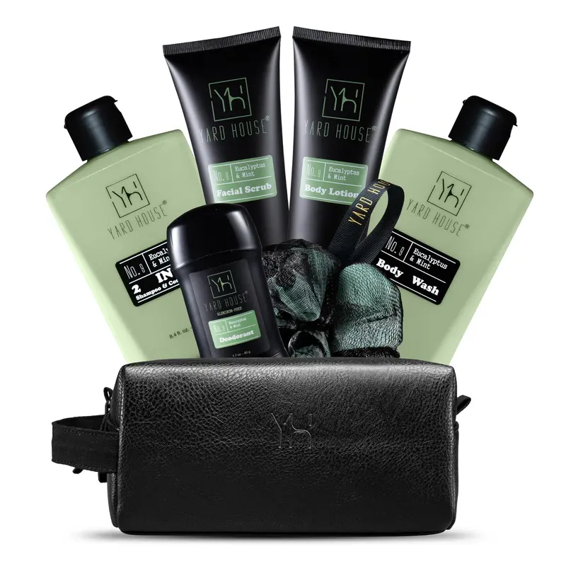 Coffret Soin Masculin Yard House – 7 Pièces Menthe et Éucalyptus, Trousse de Toilette Luxe