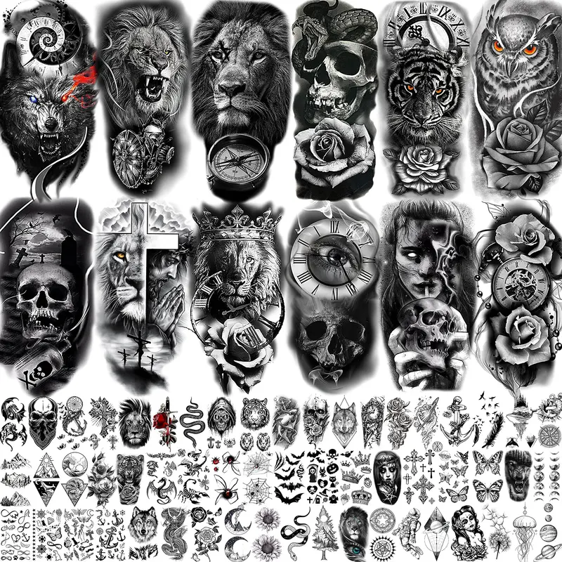 COKTAK – 68 feuilles de tatouages temporaires pour demi-bras – motifs tribaux et animaux