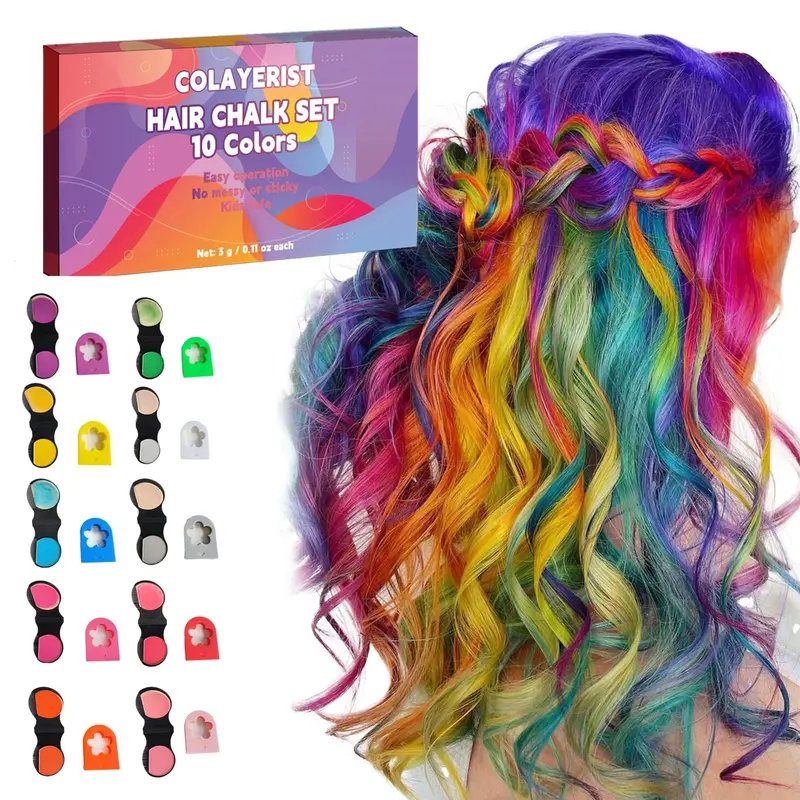 COLAYERIST Hair Chalk – Craies Cheveux Temporaires en 10 Couleurs pour Filles et Adultes | Cadeau Noël ou Anniversaire