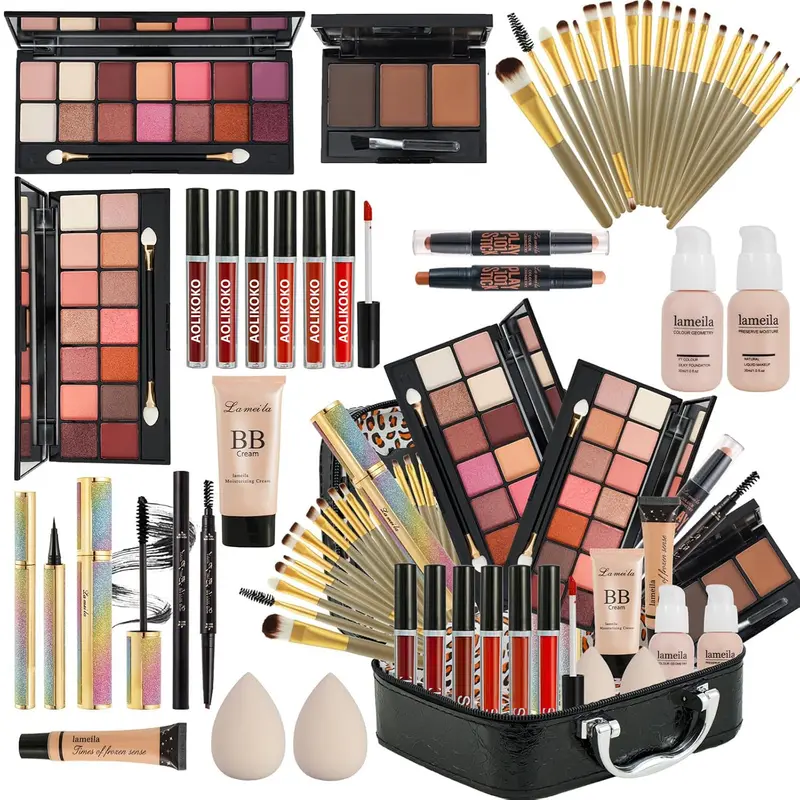 ColiUSA Kit Maquillage Tout-en-Un pour Femmes — Palette Ombres, Fond de Teint, Gloss et Plus