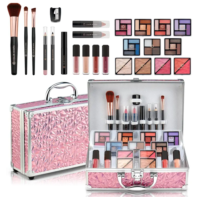 Color Nymph Kit Maquillage Débutant pour Jeunes Filles — Étui Rose, Ombres, Rouge à Lèvres, Pinceaux et Miroir