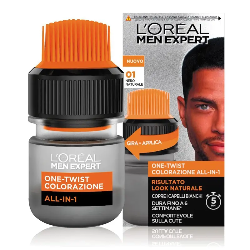 Coloration Permanente pour Cheveux Gris pour Hommes - L’Oréal Paris Men Expert One Twist Noir Jet 01 Sans Ammoniac