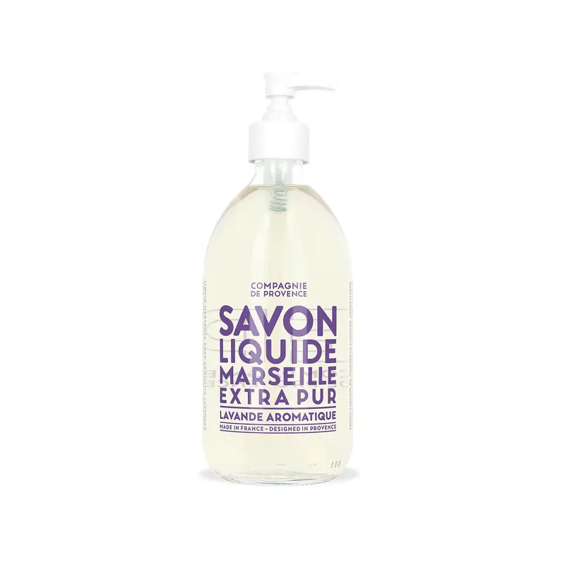 Compagnie de Provence Savon Liquide Lavande Extra Pur – Savon de Marseille Authentique, Flacon en Verre de 500 ml