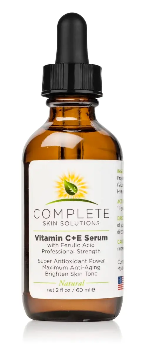 Complete Skin Solutions Sérum Vitamin CE – 2 oz, Ferulique, Acide Hyaluronique, Vitamine C 15% – Fabriqué aux États‑Unis