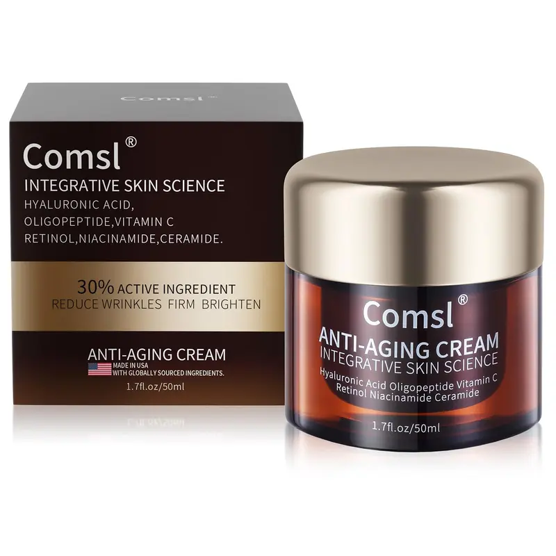 comsl – Crème anti-âge visage, fabriqué aux États‑Unis, 30% actifs, SGS certifiée, Rétinol, Vitamine C, Niacinamide, Céramides, Oligopeptides – Soin raffermissant visage, cou et décolleté – 1,7 oz