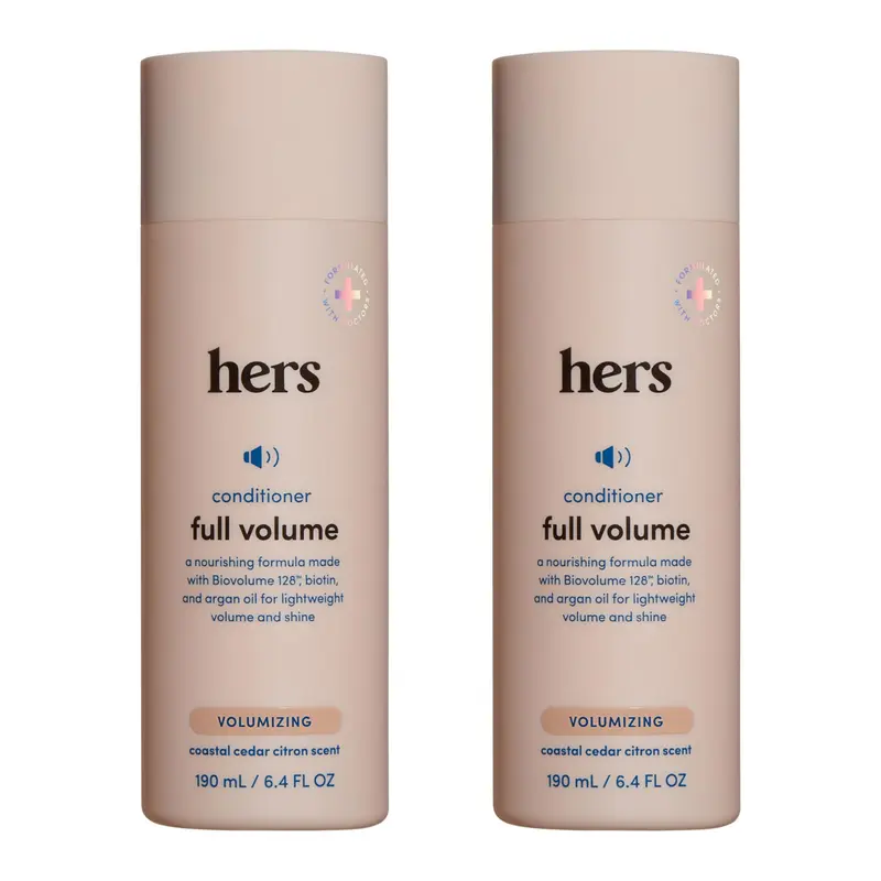 Conditionneur Hers Plein Volume – Biovolume 128, Huile d'Argan et Biotine – Volume pour Cheveux Fins – Sans parabènes et non testé sur les animaux – Senteur Cèdre-Citron – 190 ml, Lot de 2