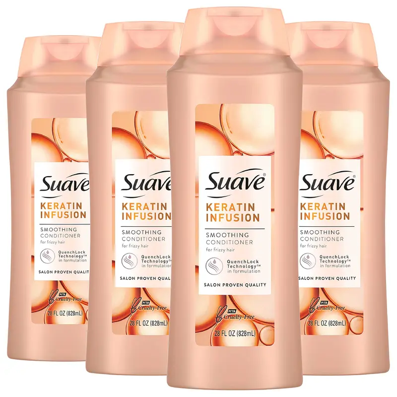 Conditionneur lissage Keratin Infusion Suave Professionals – cheveux secs, contrôle des frisottis 48 h, ensemble de 4 bouteilles 28 oz