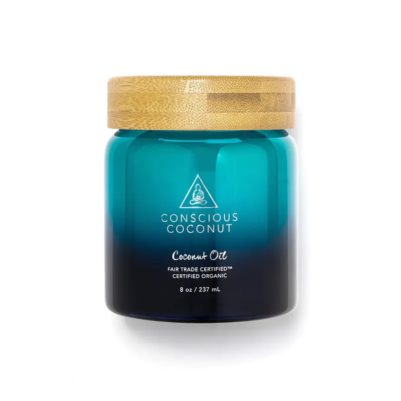 Conscious Coconut - Huile de Coco Biologique pour la Peau | Pressée à froid et non raffinée | Commerce équitable, pot en verre 260 ml