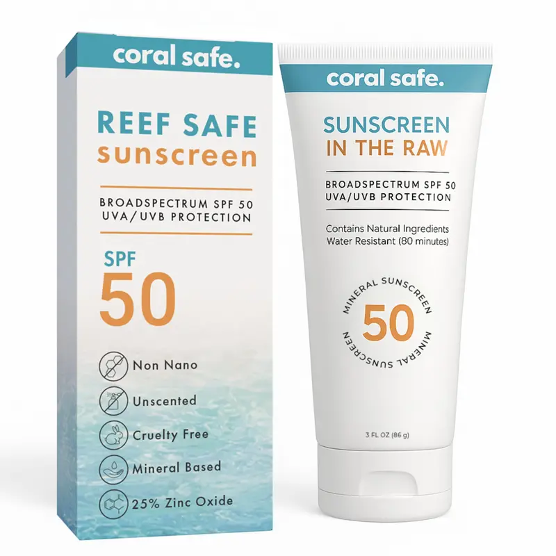 Coral Safe — Lotion Solaire Minérale SPF50, Conformité Reef Act 104 pour Mexique et Hawaï