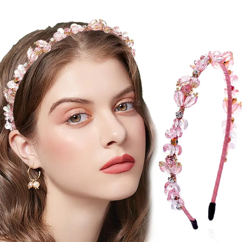 Coridy Bandeau Cheveux Rose – Bandeau Baroque en Cristaux et Paillettes