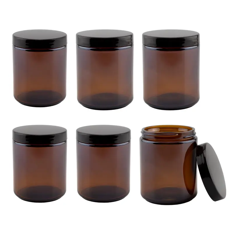 Cornucopia Brands Pots Verre Ambré 265 ml – Pack de 6, Pots Cosmétiques à Paroi Droite