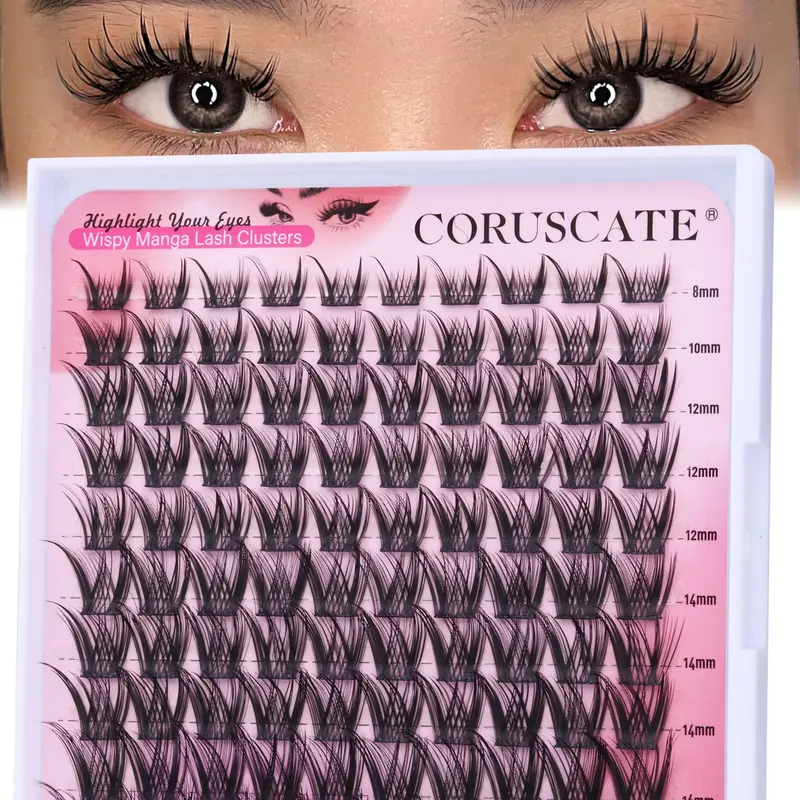 CORUSCATE Cils Clusters Manga Légers – Aspect Naturel 8 à 16 mm, DIY et Vegan