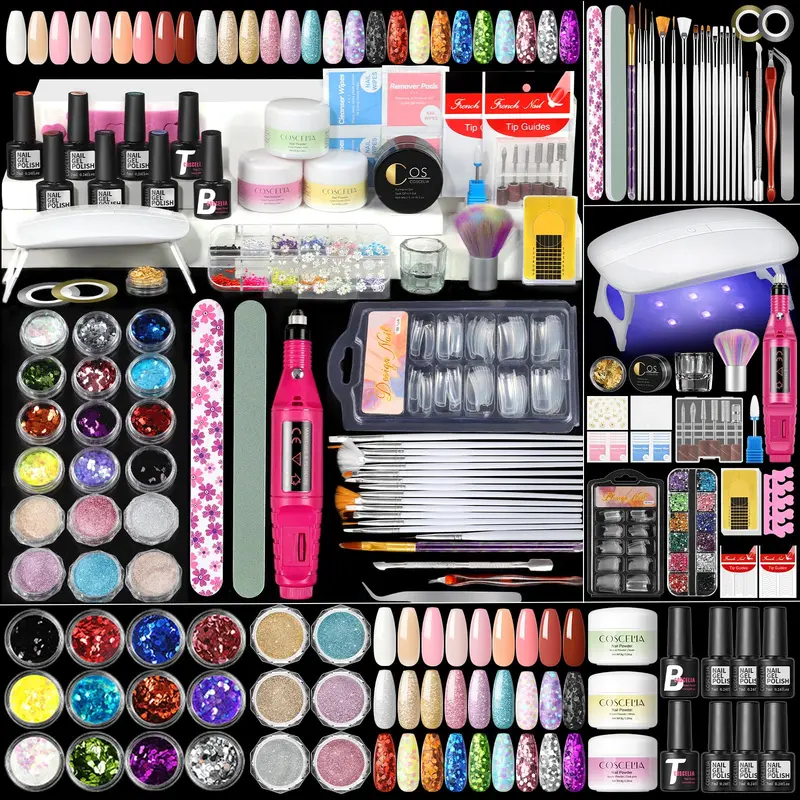 COSCELIA Kit Acrylique Débutants – Tout-en-un avec Poudres, Gel et Accessoires