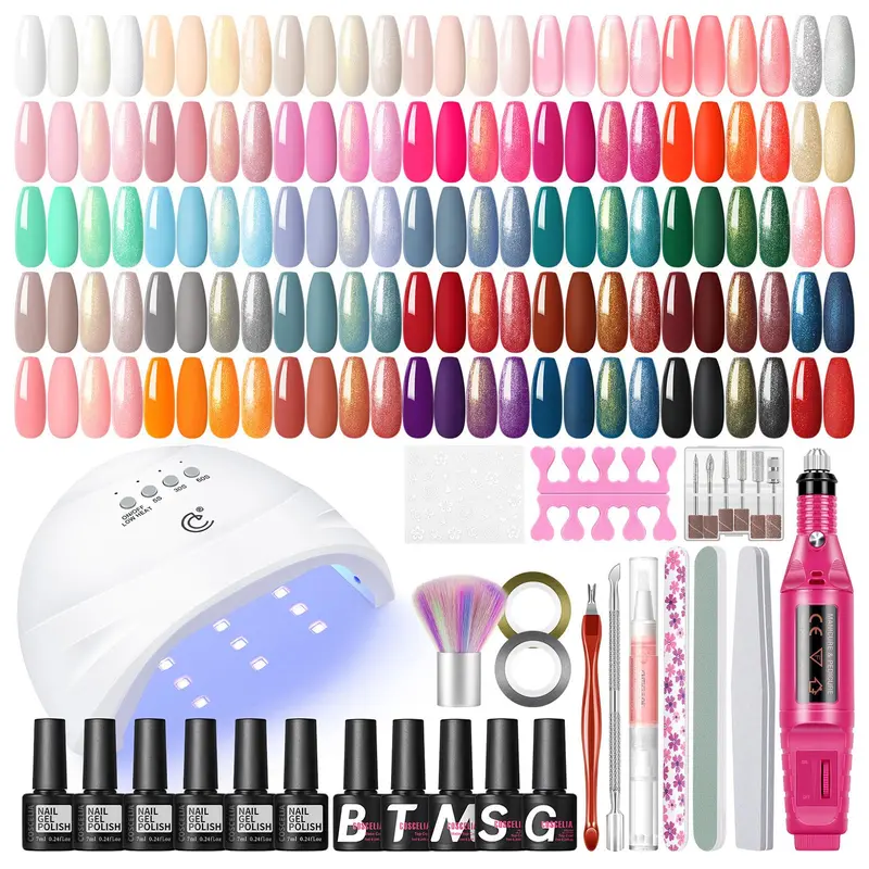 COSCELIA Kit Gel Ongles 53 pièces avec lampe UV et perceuse – 35 couleurs, kit professionnel