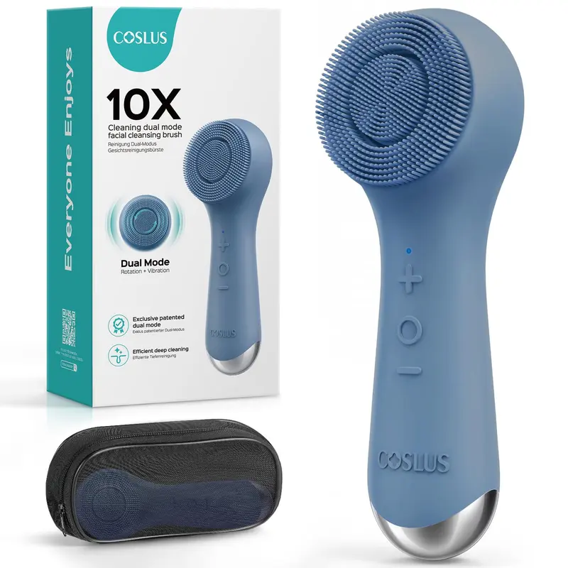 COSLUS Brosse Visage Silicone 2 en 1 – Rotation, Vibration et Moussage Auto