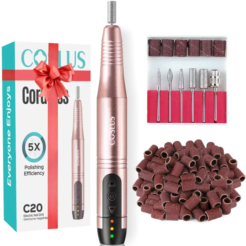 COSLUS Foret à ongles électrique sans fil – outil pro pour acrylique, gel et poudre dip