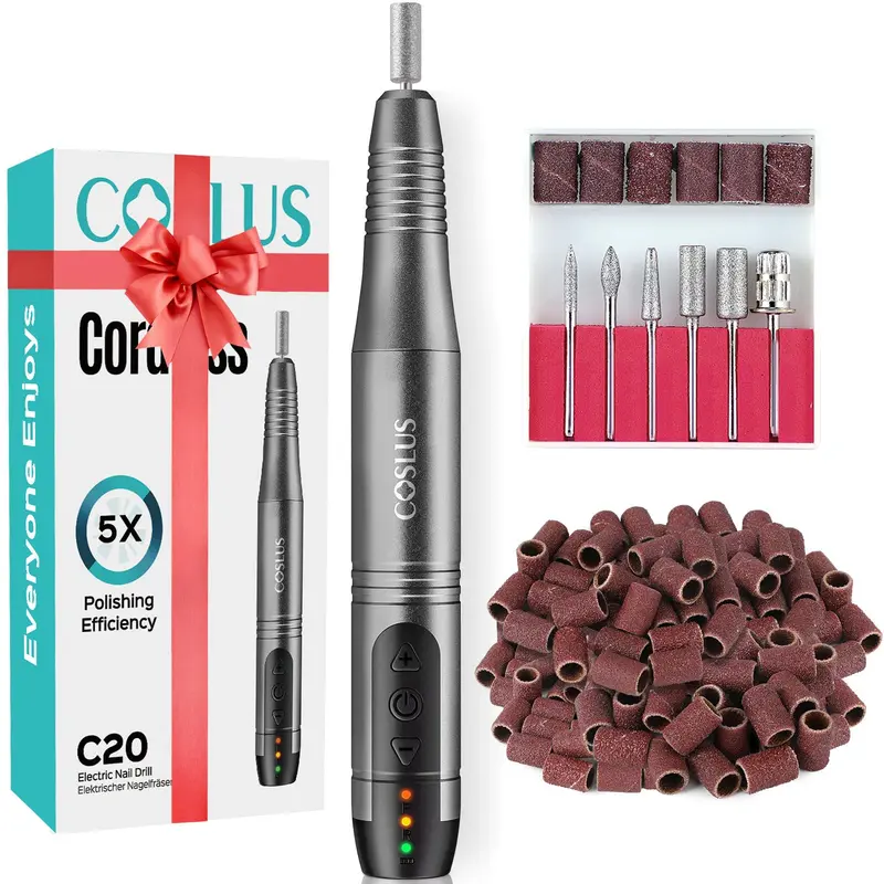 COSLUS Perceuse d’Ongles Sans Fil – Outil Professionnel pour Manucure et Pédicure, Kit Léger et Rechargeable