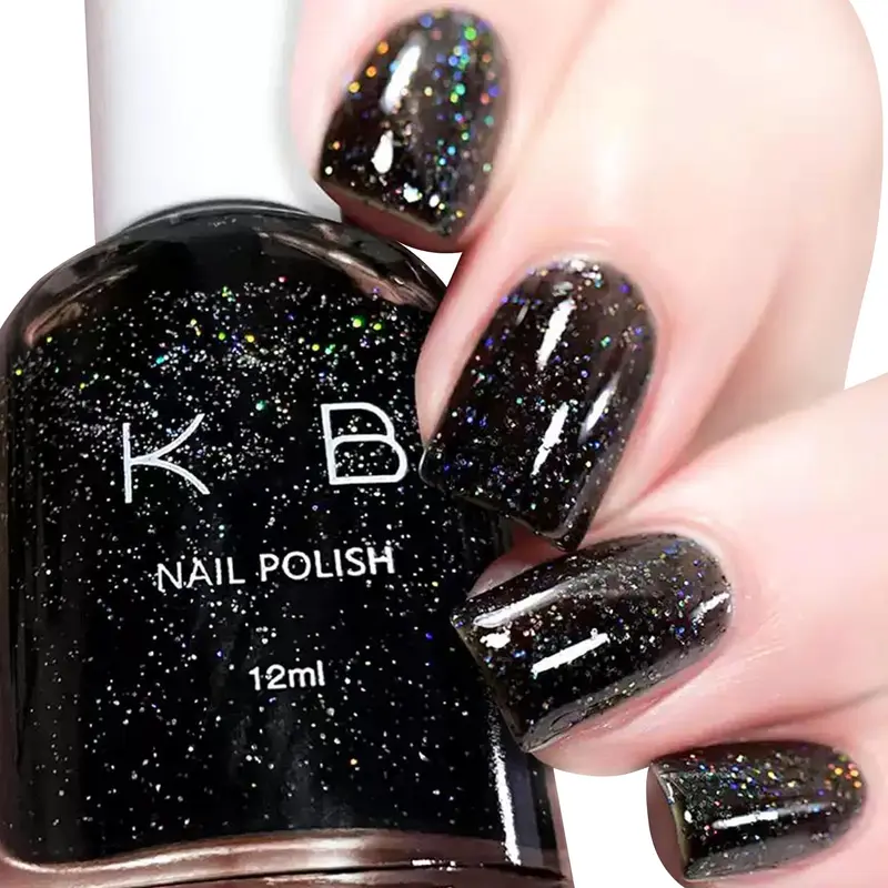 COSMOO Black Glitter Vernis à Ongles 12ml – Séchage rapide, végan, longue tenue