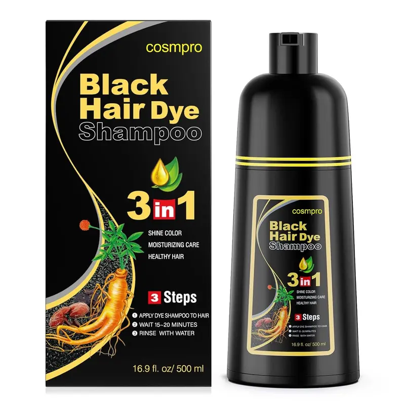cosmpro Shampoing colorant noir 3 en 1 — Couverture des cheveux gris, semi-permanent