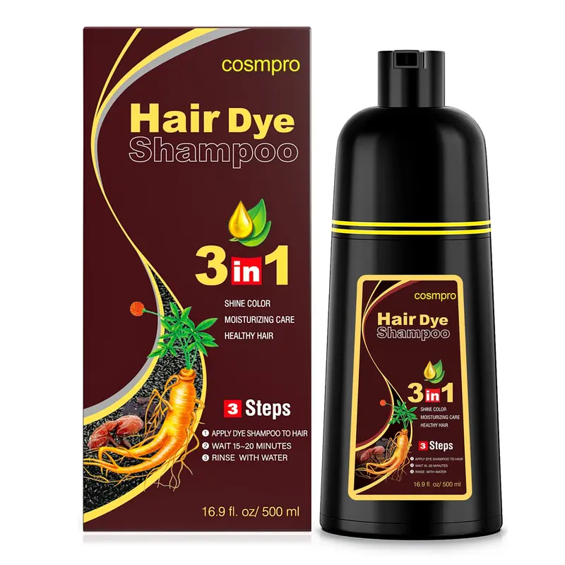 cosmpro Shampooing Colorant Brun Foncé 3 en 1 pour Cheveux Gris – Couleur Naturelle Semi-Permanente 500 ml