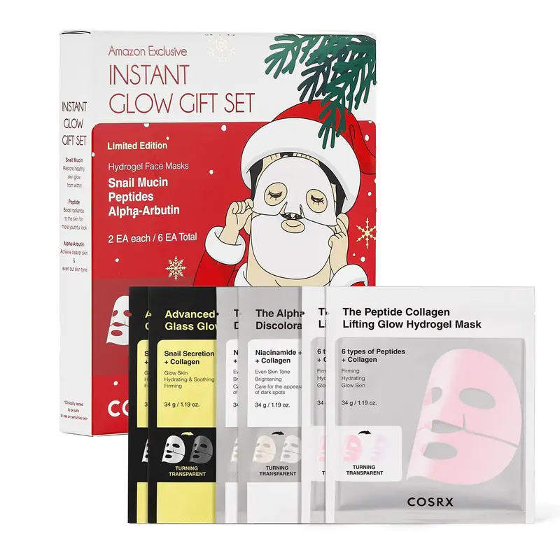 COSRX Masque Visage Éclat – Coffret Cadeau Noël Édition Limitée (6 Masques) Mucin d'Escargot, 6 Peptides et Alpha-Arbutine