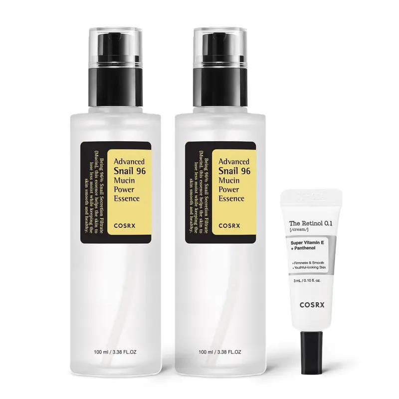 COSRX Snail 96% Mucin Essence 2x et Crème Mini Retinol 0,1% – Coffret Glass Skin