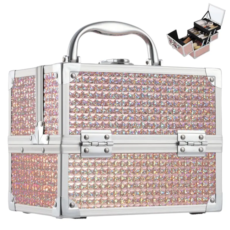 Costravio Boîte de Maquillage avec Miroir – Organiseur Train Case Rose Scintillant