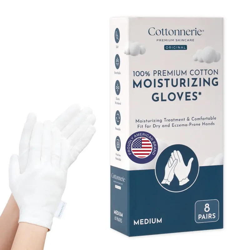 Cottonnerie Gants en Coton Original – Mains Sèches, Soin Nocturne, 8 Paires, Tailles XS-XL