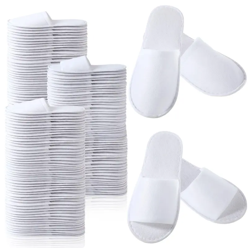 Coume Chaussons Jetables pour Invités – 48 Paires, Ouvert/Fermé, Blanc, Antidérapants