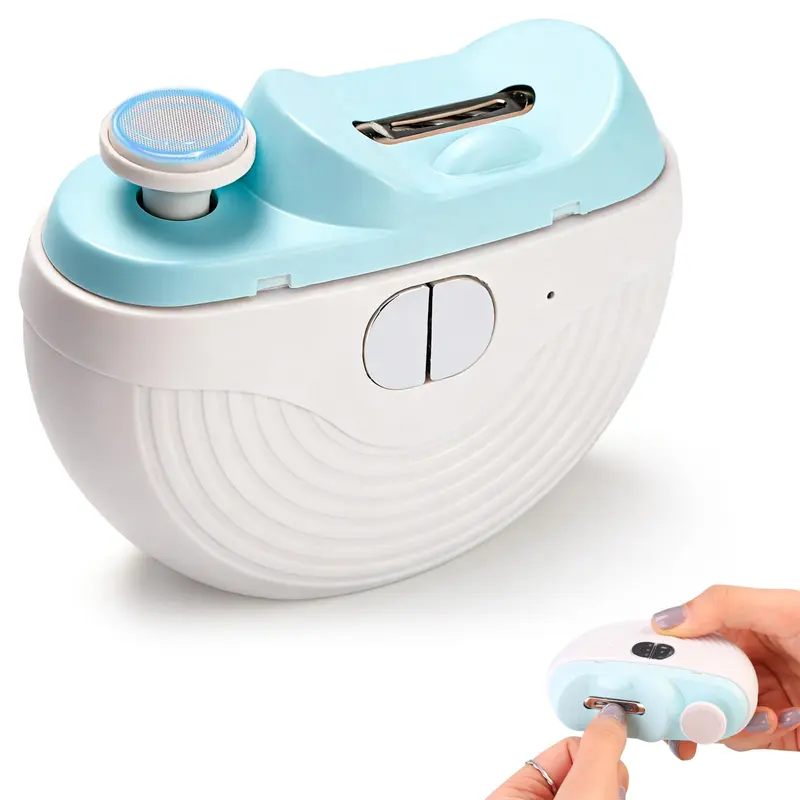 Coupe-ongles électrique automatique - 3 vitesses, 2 en 1, lumière LED et stockage de débris - Bleu