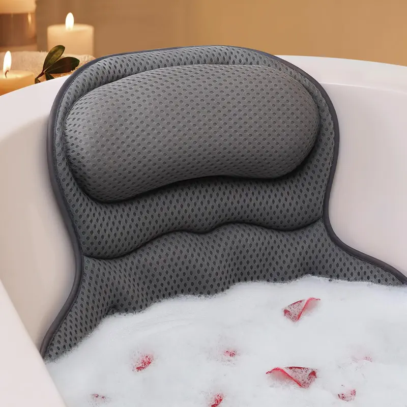Coussin de bain Ozyalo — soutien tête et cou, mesh 4D, ventouses puissantes, gris
