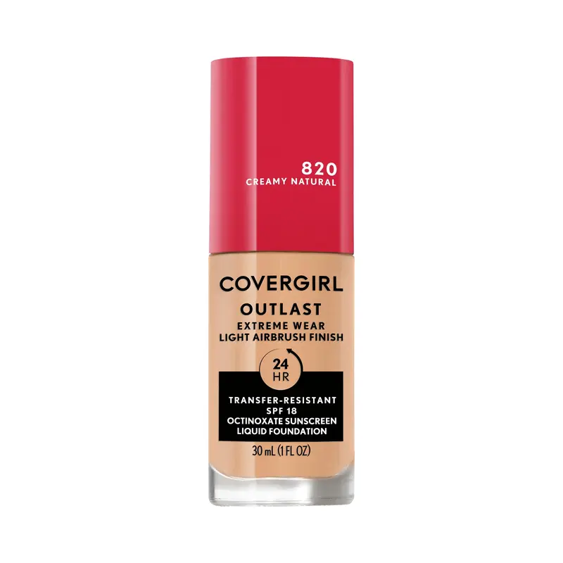 Covergirl Outlast Extreme Wear 3-en-1 Fond de Teint Liquide – Haute Couv., SPF 18, Naturel Crèmeux, 30 ml