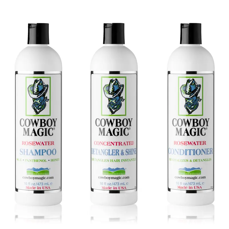 Cowboy Magic Shampoing + Après-Shampoing + Démêlant & Brillance – 16 oz chacun – Soie Panthénol et Miel – Pour chevaux, humains et chiens