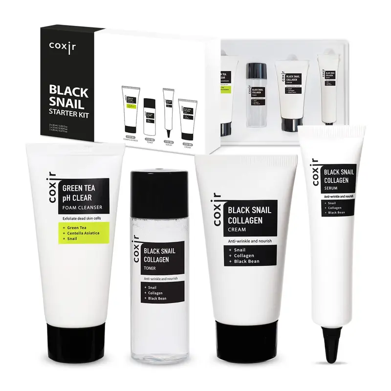 coxir Coffret Saint-Valentin 4 Pièces – Nettoyant, Tonique, Sérum & Crème au Mucin d'Escargot