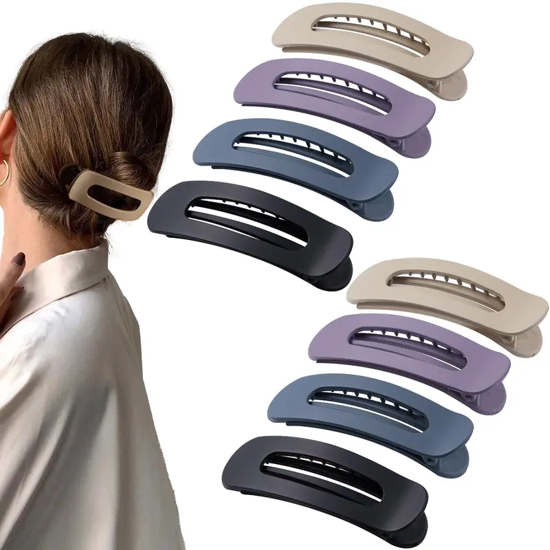 Cptots – 8 Pinces à Griffes Plates Larges pour Cheveux Fins – Clips Rectangulaires Matte Khaki/Violet/Bleu/Noir