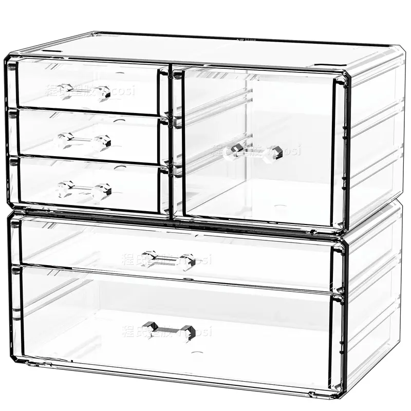 Cq acrylic – Lot de 2 Organisateurs transparents avec 6 tiroirs pour soins, maquillage et accessoires