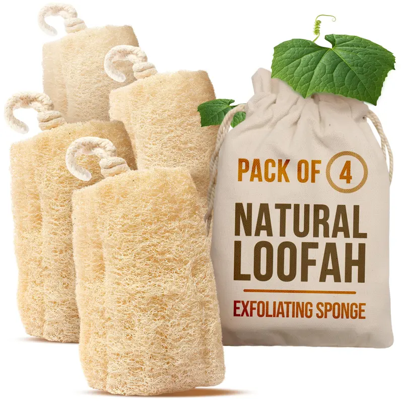CraftsOfEgypt Loofah Égyptienne Naturelle – Pack de 4 Éponges 15 cm Pour Bain et Douche