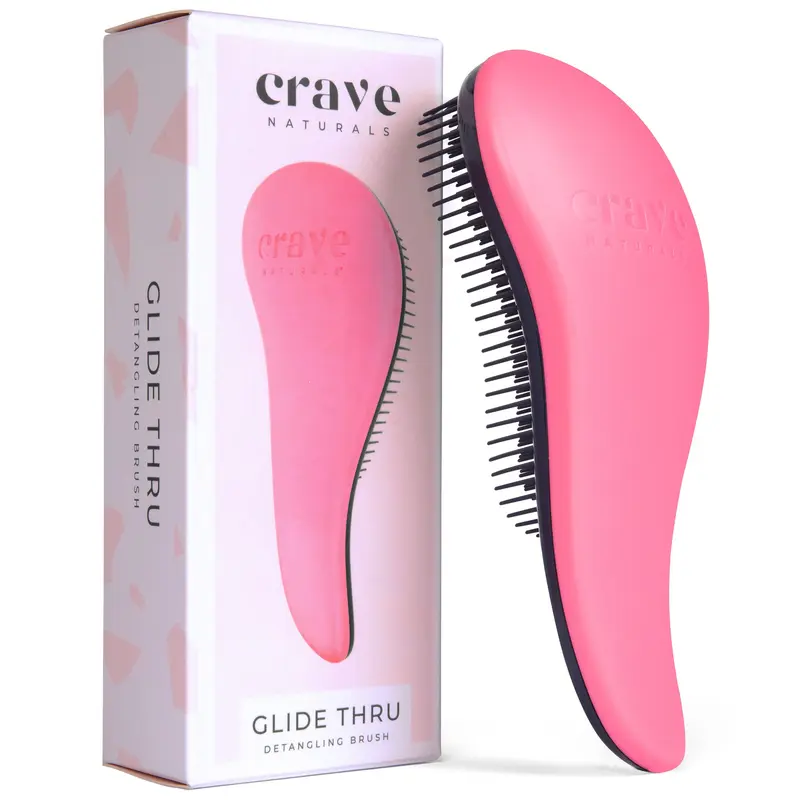 Crave Naturals Glide Thru – Brosse Démêlante Douce Pour Tous Types de Cheveux – 7,5×3 po – Rose