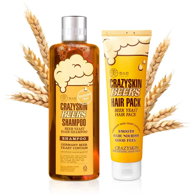 CRAZY SKIN Shampooing à la bière et Soin biotine – Ensemble 300 ml + 200 ml
