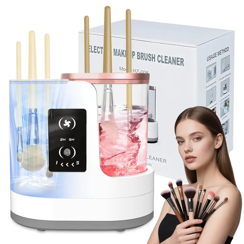CreaCare – Nettoyeur de pinceaux maquillage 3-en-1 avec séchage et support USB