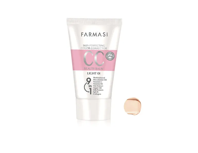 Crème CC correctrice FARMASi – Base teint clair SPF 25, couvrance légère à moyenne, fini naturel