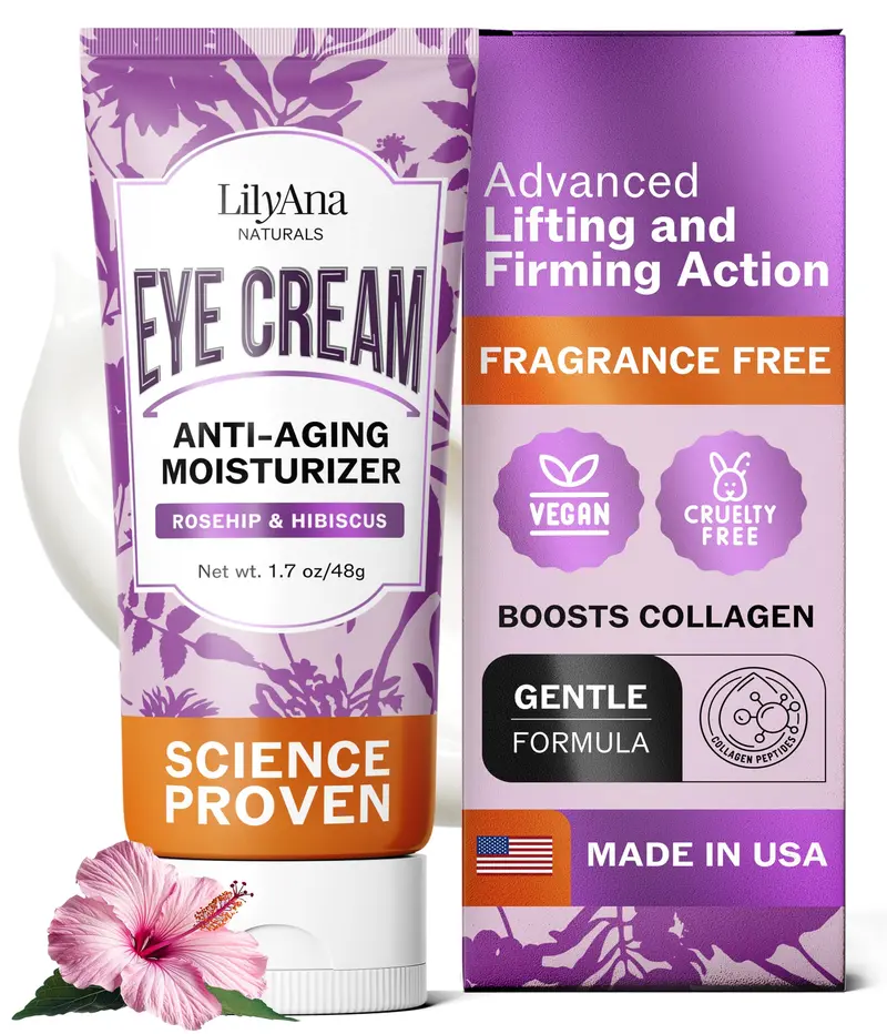 Crème Contour des Yeux LilyAna Naturals – Cernes et Poches, Anti-âge, Hydratation – 1,7 oz – Fabriqué aux États-Unis